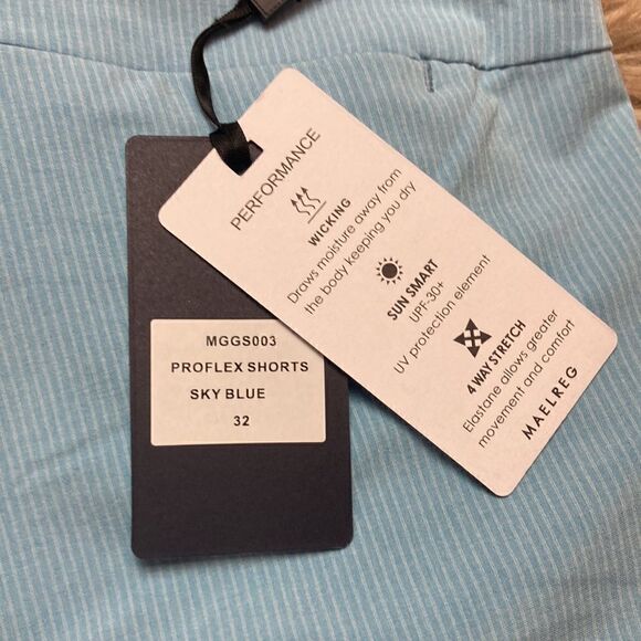 Maelreg Men’s Proflex Sky Blue Pinstripe Active Golf Casual Shorts Quick-dry - Picture 9 of 15
